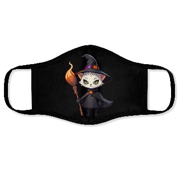 Discover Cute Halloween cat with a witch hat. Face Masks