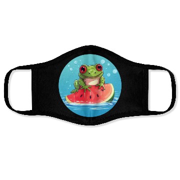 Discover Frog on watermelon in the sea Face Masks