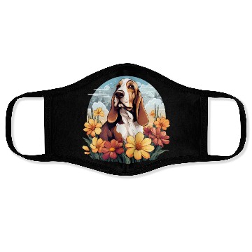 Discover Basset Hound Mountain Flower Cute Colorful Puppy Face Masks