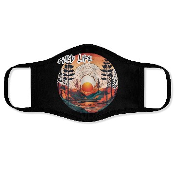 Discover Wild Life / Forest / Camping / Tree / River / Sun Face Masks