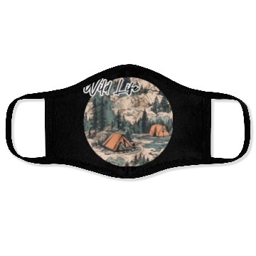 Discover Wild Life / Forest / Camping / Tent / Tree / River Face Masks