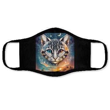 Discover Cat With Two Different Color Eyes Fantasy Art Face Masks