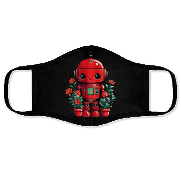 Discover Flower Red Robot Face Masks