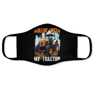 Discover Rollin' With My Tractor Farmer Gift Agriculture Face Masks