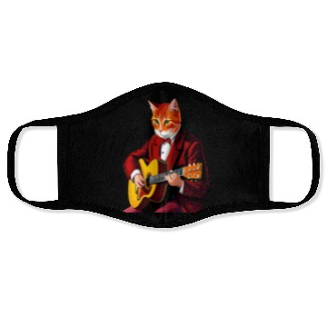 Discover Cat playing guitar Face Masks | mens cat playing guitar