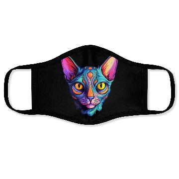 Discover Sphynx Cat kitty Psychedelic Vibrant Colors Face Masks