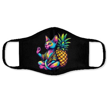 Discover Meditating Sphynx cat with pineapple Face Masks