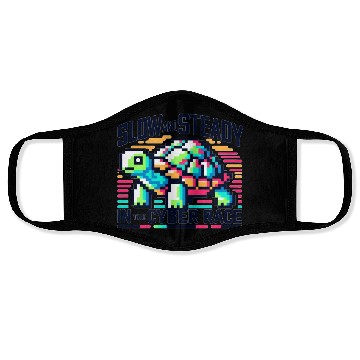 Discover Cyber Turtle - Slow and Steady in 8-bit Color Face Masks