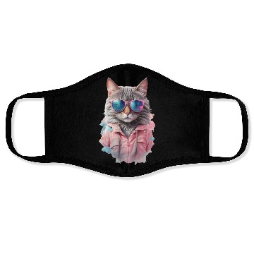 Discover Modern Chic Cat In Pink Pastel Color Face Masks