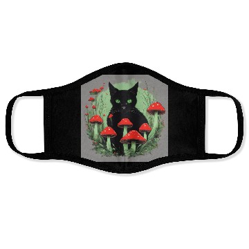 Discover Black Cat and Wild Red Mushrooms Face Masks