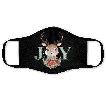 Discover cute deer with sweater and Christmas wreath Face Masks
