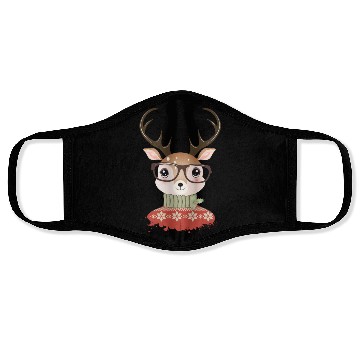 Discover Deer with Christmas sweater and nerd glasses Face Masks