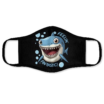 Discover Funny Happy Cartoon Shark Feelin Fin-Tastic Face Masks