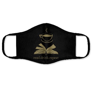 Discover Book and cup silhouette - Read. Drink. Repeat. Face Masks