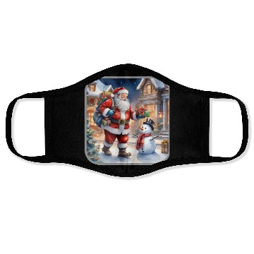 Discover Santa Claus and a snowman distributes gifts. Face Masks