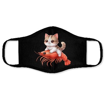 Discover Cat rides on shrimp Face Masks