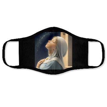 Discover Virgin Mother Mary Praying on a Starry Night Face Masks