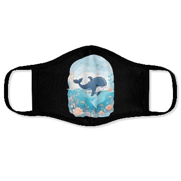 Discover cute whale in cartoon fantasy Face Masks