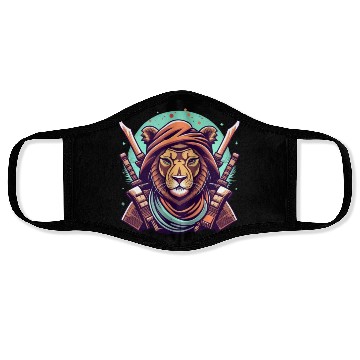 Discover Artistic lion ninja warrior Face Masks