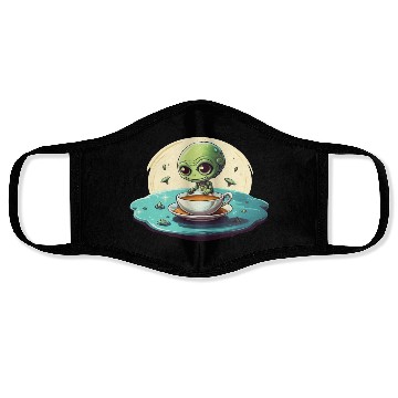 Discover green alien coffee coffee drinker Face Masks
