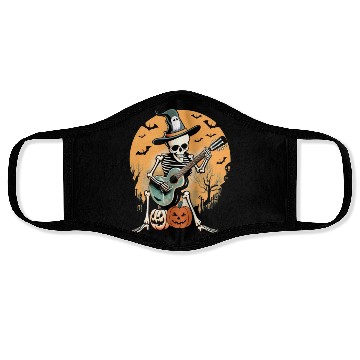 Discover Spooky Serenade: Halloween Skeleton Playing Guitar Face Masks