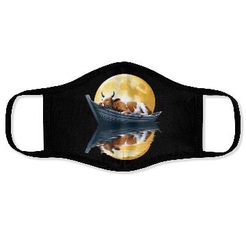 Discover Sleeping cow in boat under the moon Face Masks