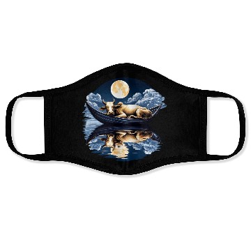 Discover Sleeping cow in boat under the moon Face Masks