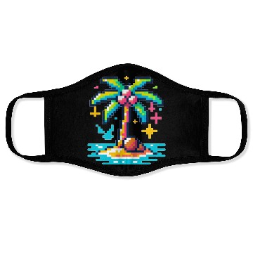 Discover Digital Beach Getaway: Pixel Palm Paradise Face Masks