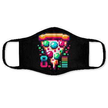 Discover Futuristic Pixel Pizza: Neon-Topped Delight Face Masks