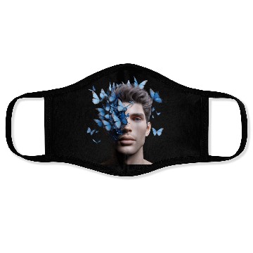 Discover Male Face with Blue Butterflies Face Masks