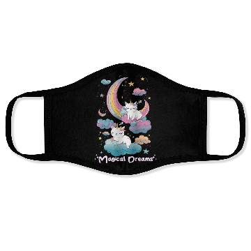 Discover Magical Dreams Sleeping Cat Unicorns Pastel Clouds Face Masks