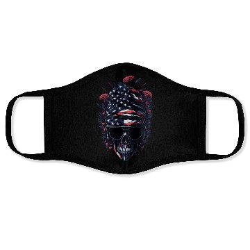 Discover Theblack skull patriotic USA Face Masks