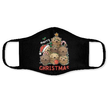 Discover Otter Christmas Tree Merry Christmas Face Masks