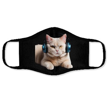 Discover Music Lover Cat V II on Unisex Poly Cotton Face Masks
