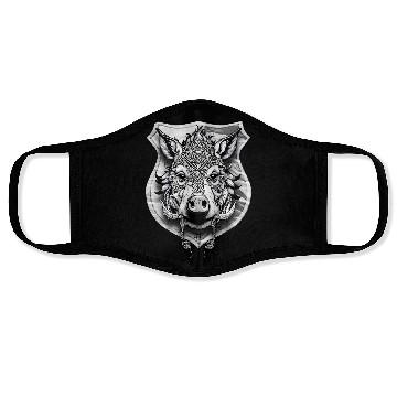 Discover shield with wild boar head - DIGITAL - grayscale Face Masks