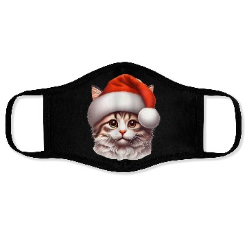 Discover Cute Kitten Wearing a Santa Claus Hat Face Masks