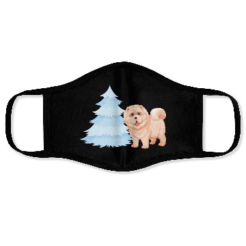 Discover Christmas tree and brown cute dog Face Masks