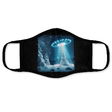 Discover UFO Beams Snowman in Winter Night Face Masks