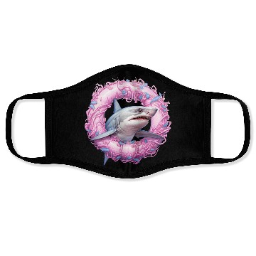 Discover shark in an inflatable ring Face Masks