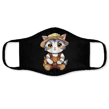 Discover Kawaii Cat Farmer Agriculturist Farming Cute Anime Face Masks