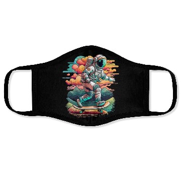 Discover Astronaut Skateboarding Above the Moon Face Masks