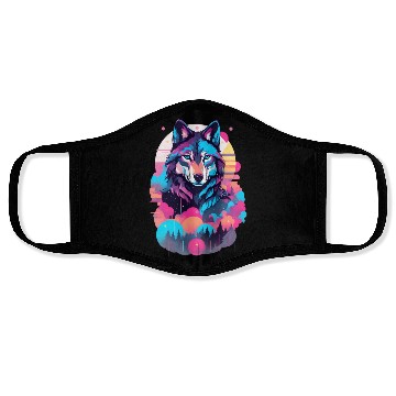 Discover Vaporwave Wolf Face Masks - Neon Blue Eyes