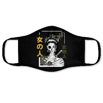Discover Japanese Samurai Floral Warrior Flower Woman Face Masks