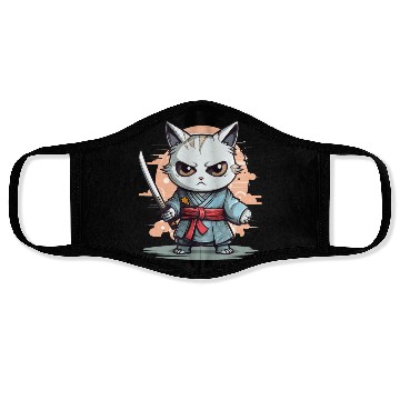 Discover Cute Samurai Cat Kawaii Japanese Ronin Aesthetic A Face Masks