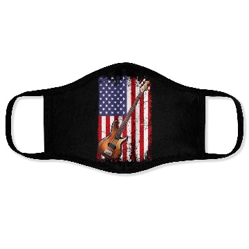 Discover bass guitar american flag, funny bass player Face Masks