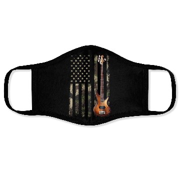 Discover bass guitar american flag, funny bass player Face Masks