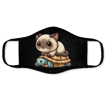 Discover Siamese cat rides turtle Face Masks