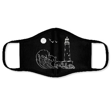 Discover sea waves seagulls gift full moon lighthouse Face Masks