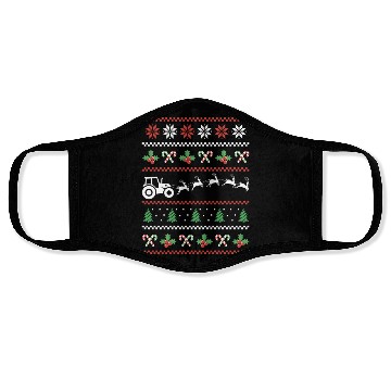 Discover Tractor Santa Ugly Christmas Sweater Face Masks