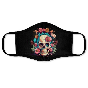 Discover Classic 2d skull with flowers Face Masks